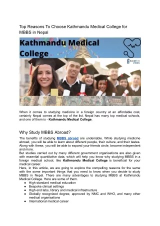 Top Reasons To Choose Kathmandu Medical College for MBBS in Nepal