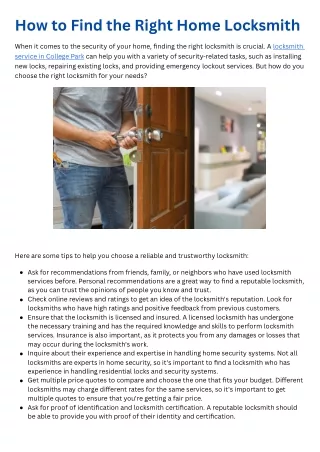 How to Find the Right Home Locksmith