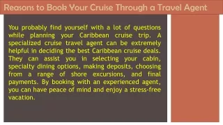 Reasons to Book Your Cruise Through a Travel Agent