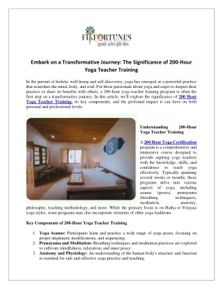 Embark on a Transformative Journey The Significance of 200-Hour Yoga Teacher Training