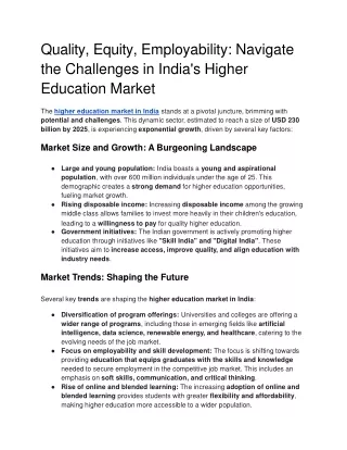 Quality, Equity, Employability Navigate the Challenges in India's Higher Education Market