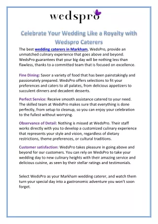 Celebrate Your Wedding Like a Royalty with Wedspro Caterers