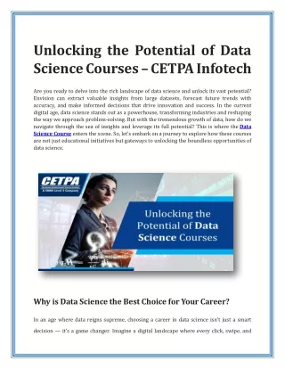 Unlocking the Potential of Data Science Courses – CETP A Infotech