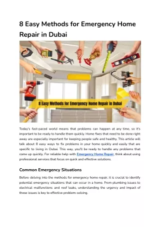 8 Easy Methods for Emergency Home Repair in Dubai