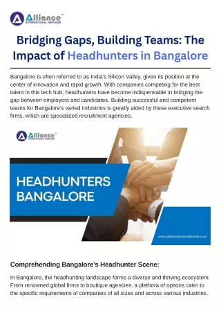 Bridging Gaps, Building Teams, The Impact of Headhunters in Bangalore