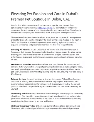 Pet Boutique in Dubai