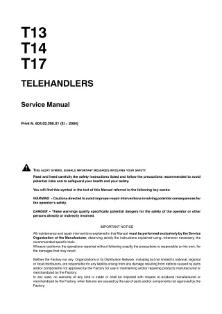 Fiat Kobelco T17 Telehandlers Service Repair Manual