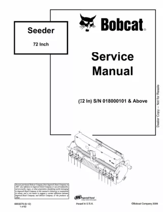 Bobcat 72 Inch Seeder Service Repair Manual SN 018000101 And Above