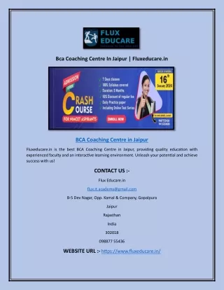 Bca Coaching Centre In Jaipur | Fluxeducare.in