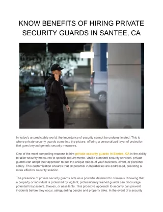 KNOW BENEFITS OF HIRING PRIVATE SECURITY GUARDS IN SANTEE, CA