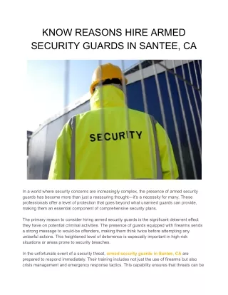 KNOW REASONS HIRE ARMED SECURITY GUARDS IN SANTEE, CA