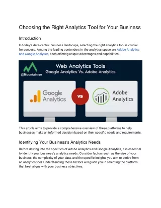 Choosing the Right Analytics Tool for Your Business