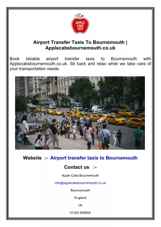 Airport Transfer Taxis To Bournemouth  Applecabsbournemouth.co.uk