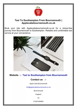Taxi To Southampton From Bournemouth  Applecabsbournemouth.co.uk