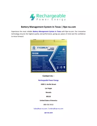 Battery Management System In Texas Rpe-na