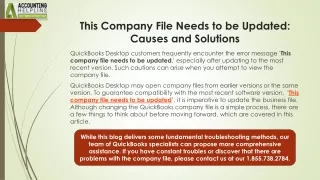 Best ever solution to tackle This Company File Needs to be Updated