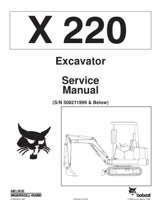 BOBCAT 220 MINI EXCAVATOR Service Repair Manual SN 508211999 & Below