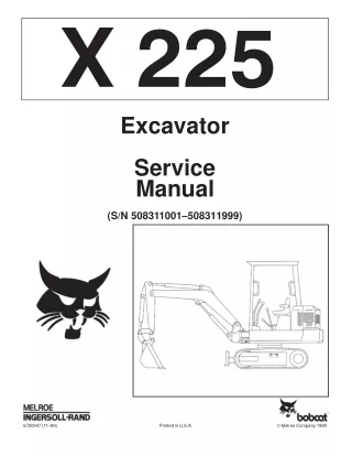 BOBCAT 225 EXCAVATOR Service Repair Manual SN 508311001-508311999