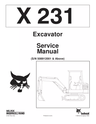 BOBCAT 231 MINI EXCAVATOR Service Repair Manual (SN 508912001 & Above)