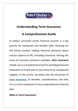 Understanding Term Insurance: A Comprehensive Guide