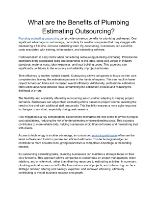 What are the Benefits of Plumbing Estimating Outsourcing