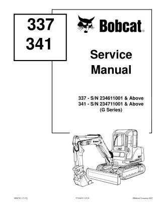 BOBCAT 337 COMPACT EXCAVATOR Service Repair Manual SN 234611001 & Above