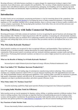 Boosting Performance with India Commercial Machinery