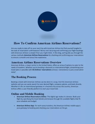 How To Confirm American Airlines Reservations?