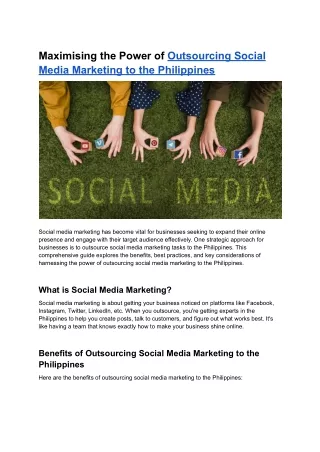 Maximising the Power of Outsourcing Social Media Marketing to the Philippines