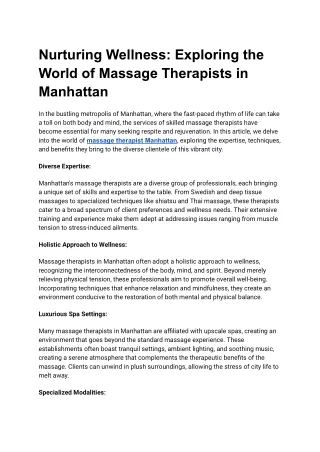Unveiling Tranquility: The Allure of Hotel Massage Services in Manhattan
