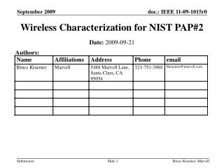 Wireless Characterization for NIST PAP#2