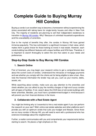 Complete Guide to Buying Murray Hill Condos