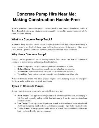 Concrete Pump Hire Near Me Making Construction Hassle-Free