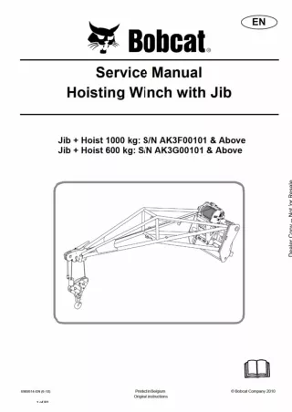 Bobcat 600 kg Hoisting Winch with Jib Service Repair Manual SN AK3G00101 And Above