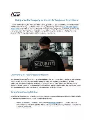 Hiring a Trusted Company for Security for Marijuana Dispensaries