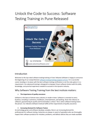 Unlock the Code to Success Software Testing Training in Pune Released