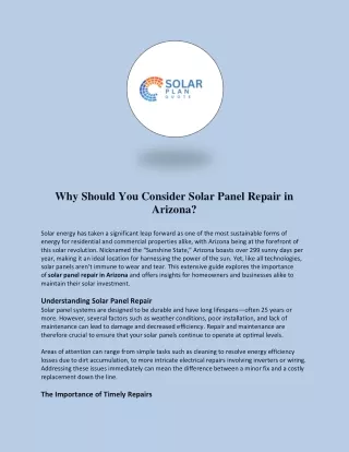 Why Should You Consider Solar Panel Repair in Arizon?