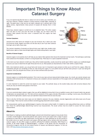 Important Things to Know About Cataract Surgery