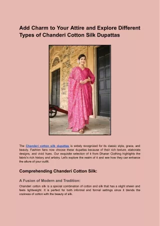 Add Charm to Your Attire and Explore Different Types of Chanderi Cotton Silk Dupattas