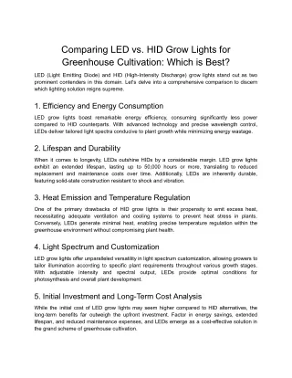 Comparing LED vs. HID Grow Lights for Greenhouse Cultivation_ Which is Best_