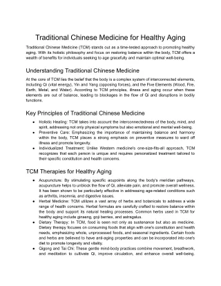 Traditional Chinese Medicine for Healthy Aging