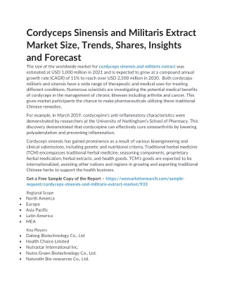 Cordyceps Sinensis and Militaris Extract Market