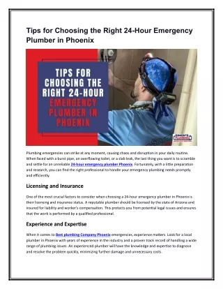 Tips for Choosing the Right 24-Hour Emergency Plumber in Phoenix