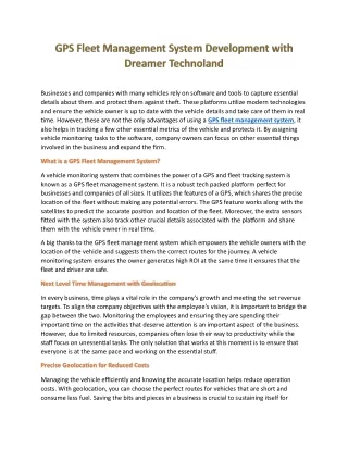 GPS Fleet Management System Development with Dreamer Technoland
