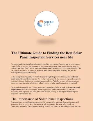 The Ultimate Guide to Finding the Best Solar Panel Inspection Services near Me