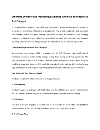 Enhancing Efficiency and Productivity Exploring Automatic and Pneumatic Tool Changers