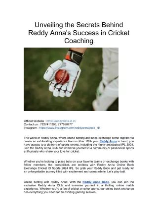 Unveiling the Secrets Behind Reddy Anna's Success in Cricket Coaching