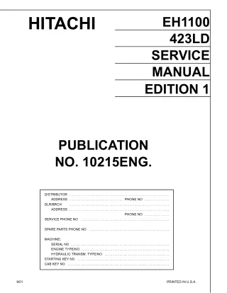 Hitachi EH1100 Rigid Dump Truck Service Repair Manual