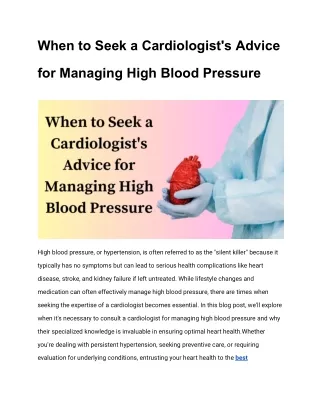 When to Seek a Cardiologist's Advice for Managing High Blood Pressure