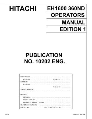 Hitachi EH1600 Rigid Dump Truck (Haul Truck) operator’s manual